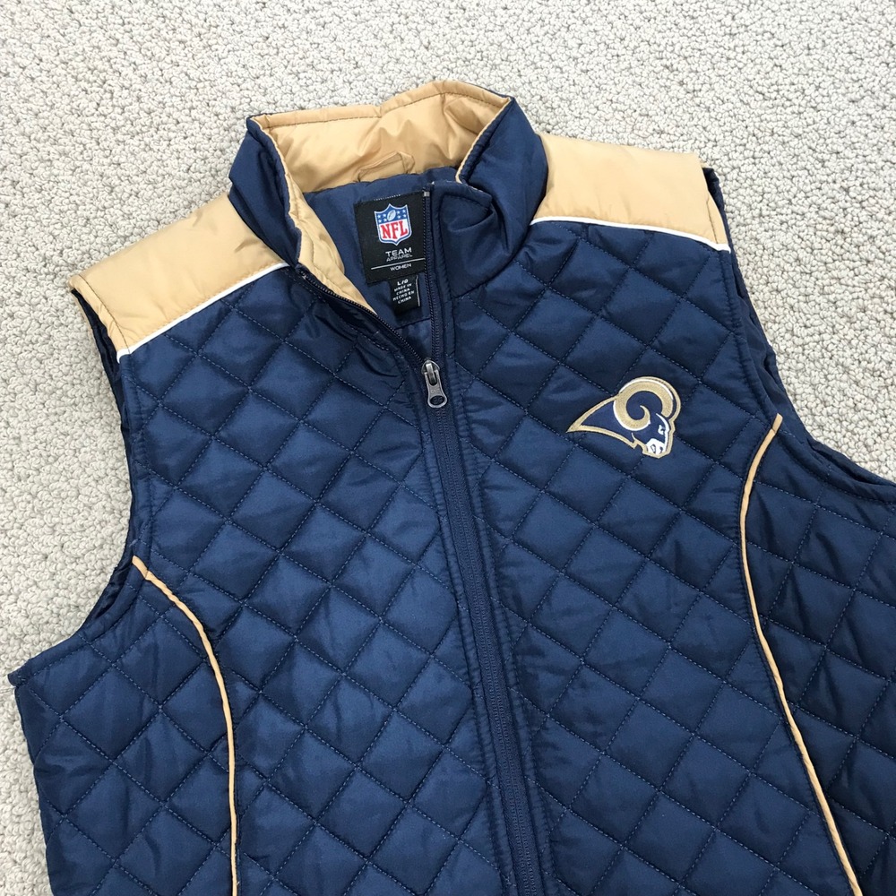 NFL Team Apparel Los Angeles Rams Women Quilted Vest Navy Gold Large L Full Zip